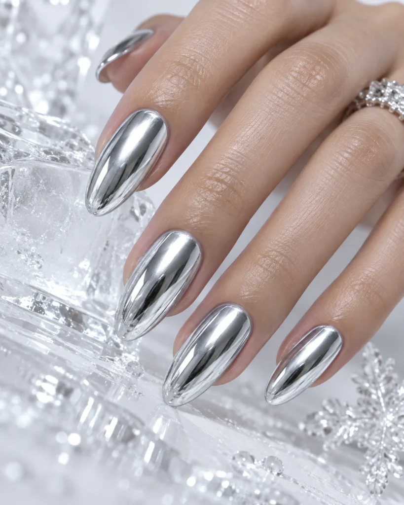Icy Chrome Frozen Nails