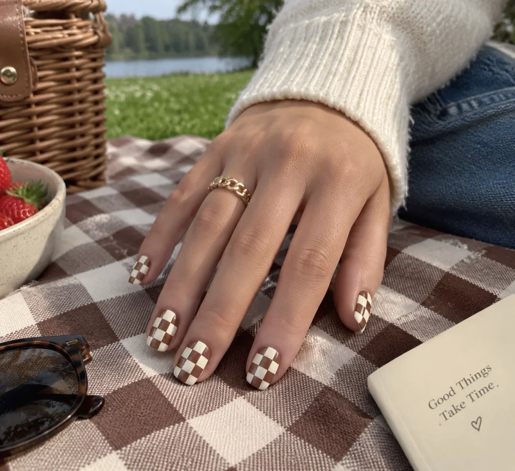 Ivory Checkerboard Nails