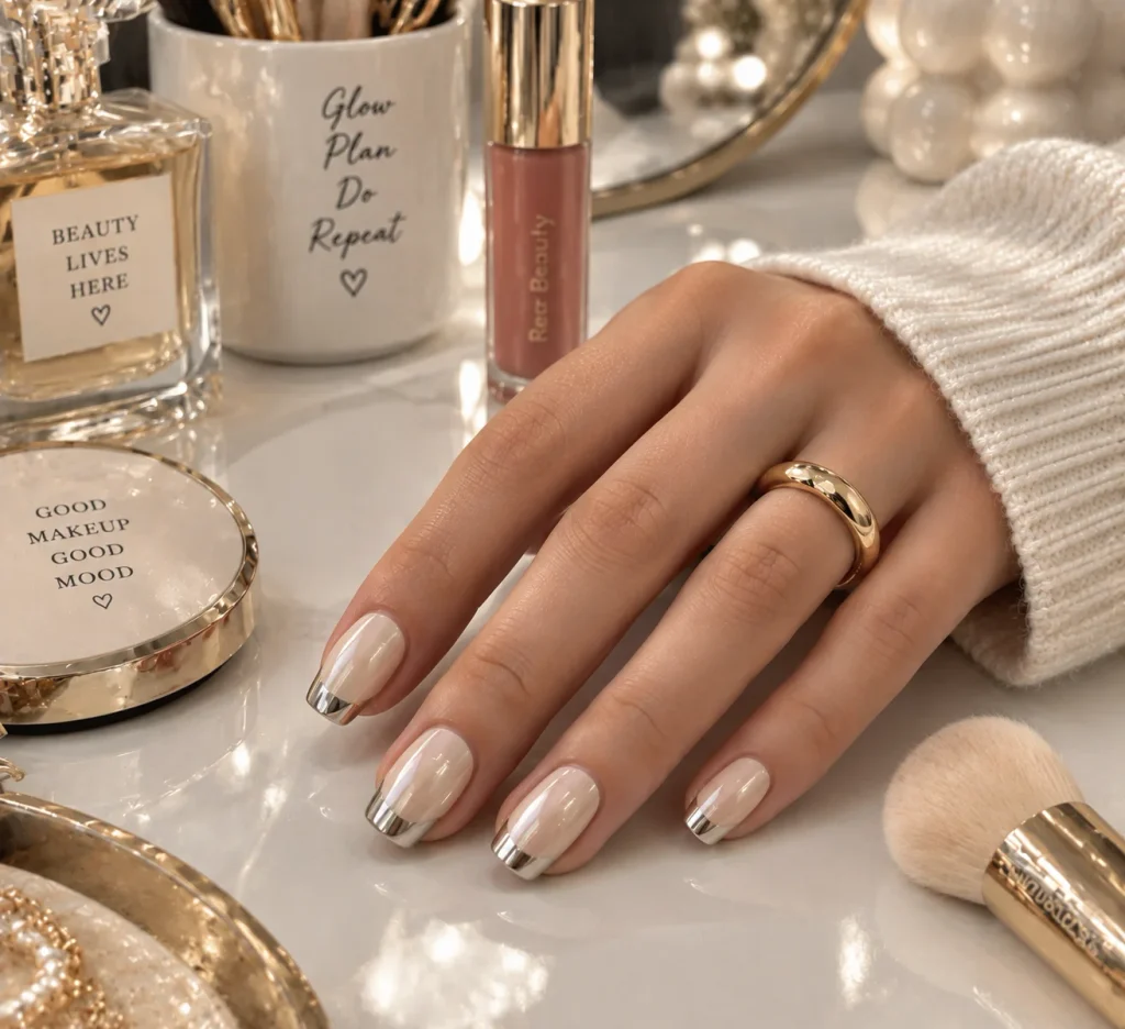 Ivory Chrome French Nails