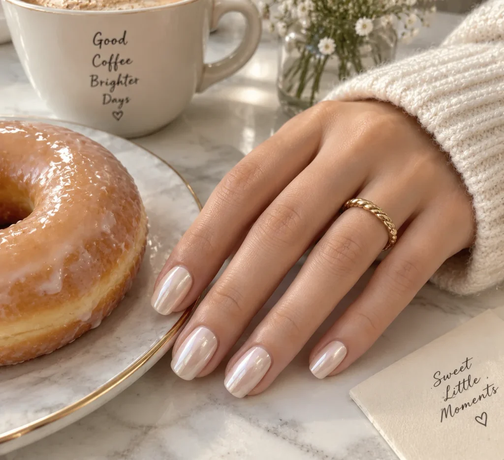 Ivory Glazed Donut Nails