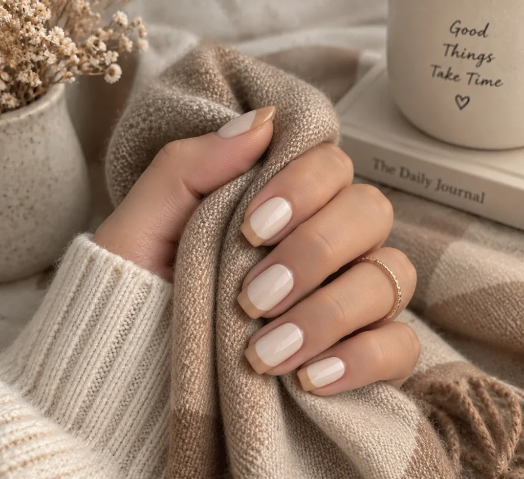 Ivory Nail With Beige Tips