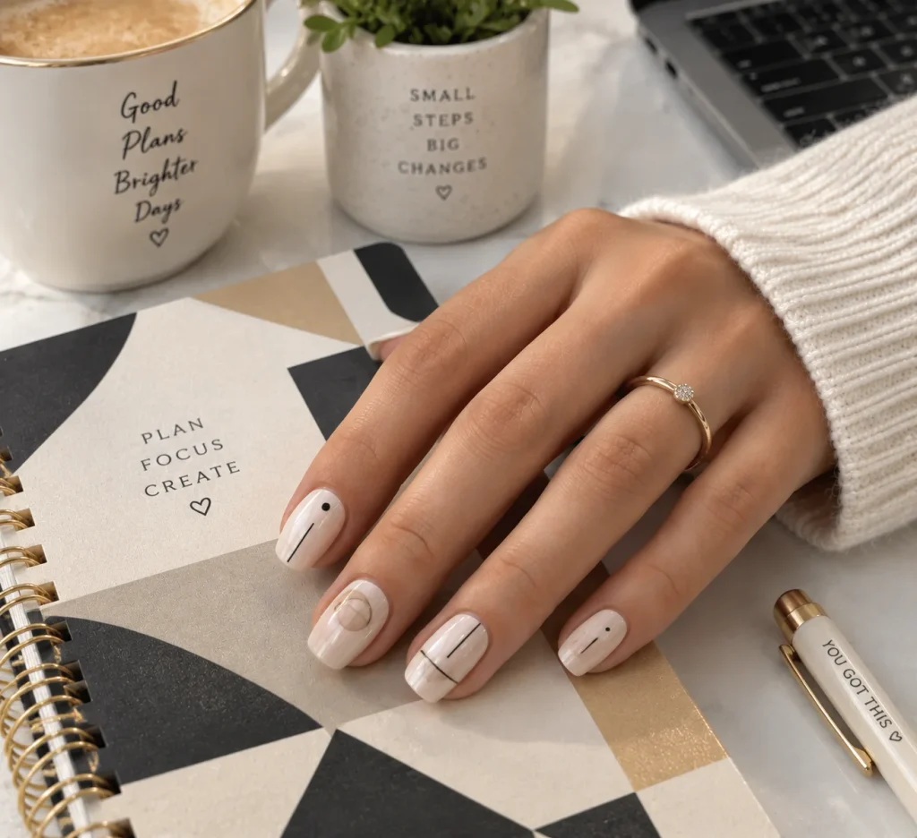 Ivory Nail With Minimalist Geometry