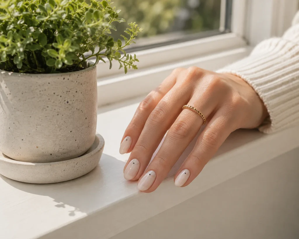 Ivory Nail With Tiny Dots