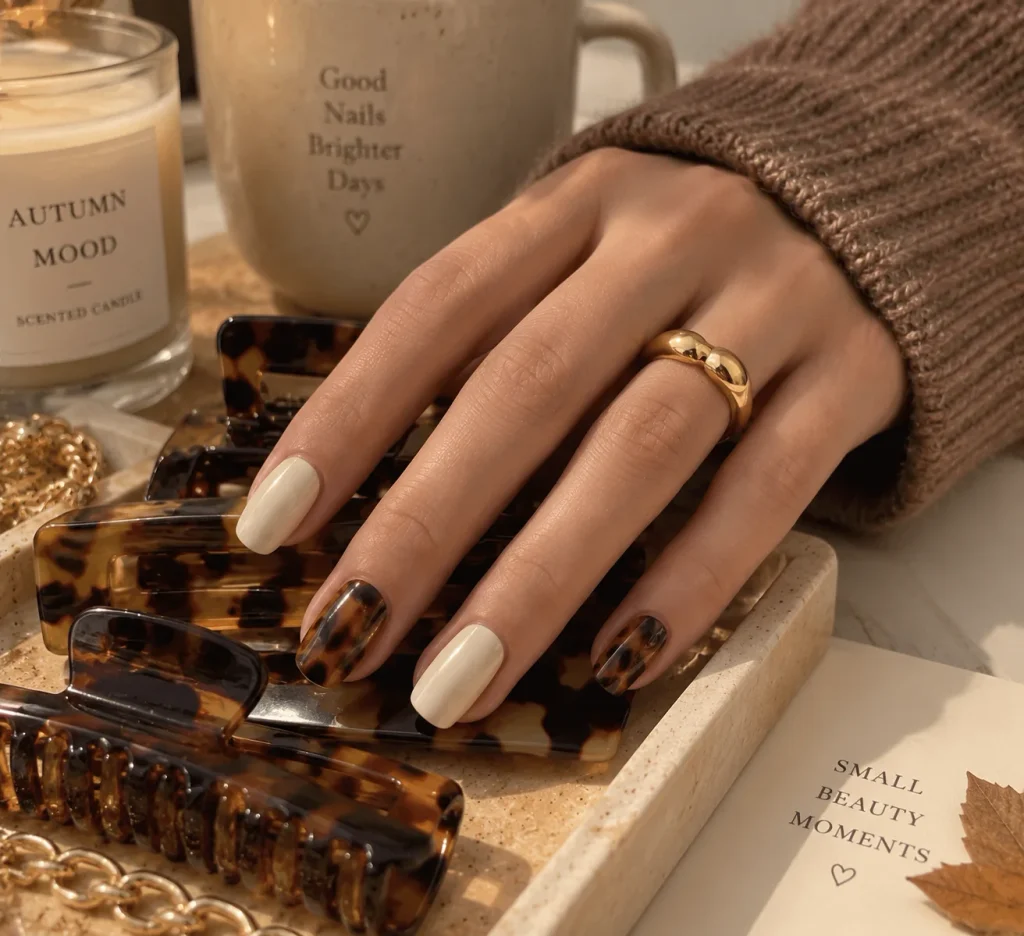 Ivory Tortoiseshell Accent Nails