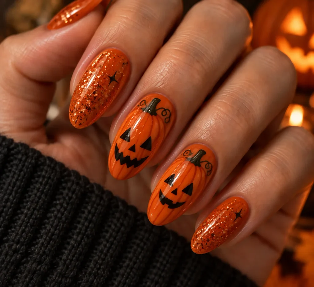 Jack-O-Lantern Pumpkin Nails