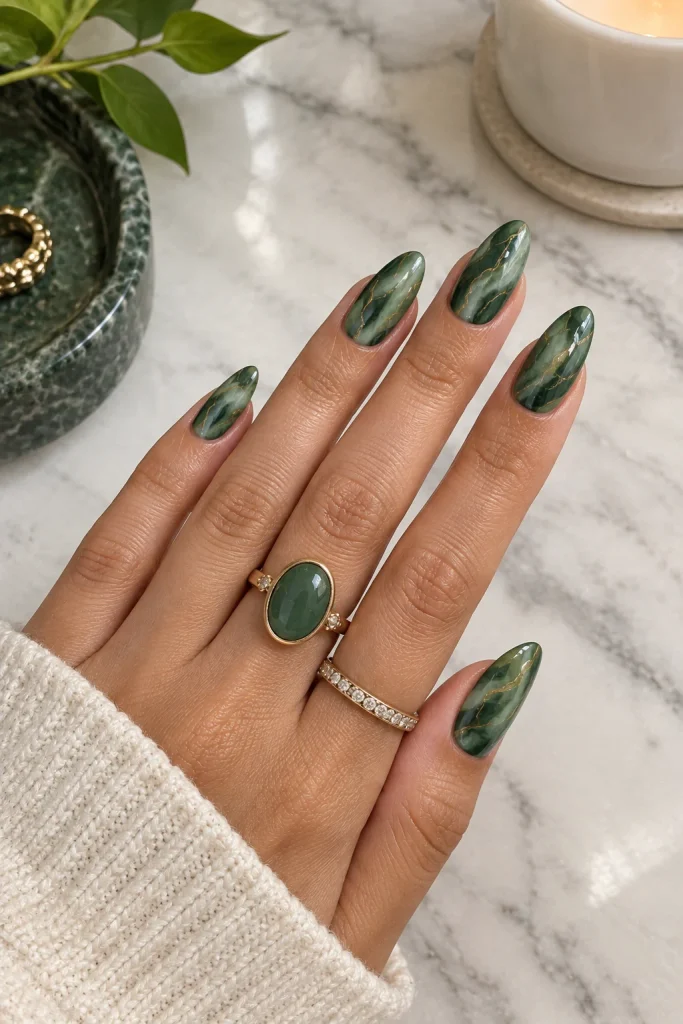 Jade Green Marble Nails
