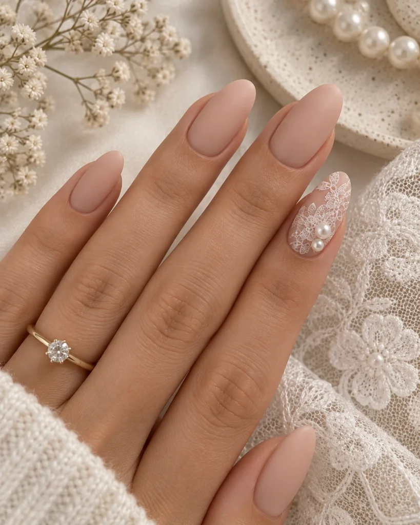  Lace and Pearl Accent Nail