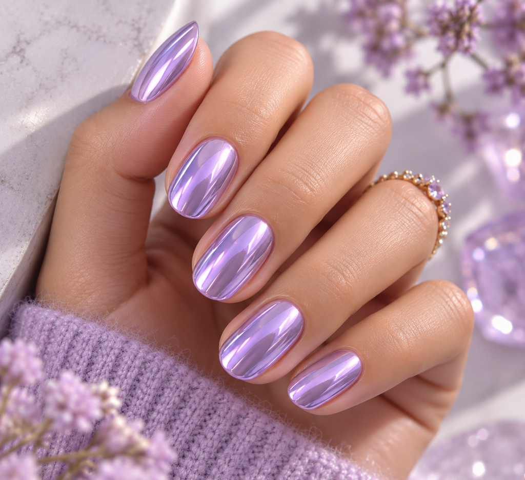 Lilac Purple Chrome Nails