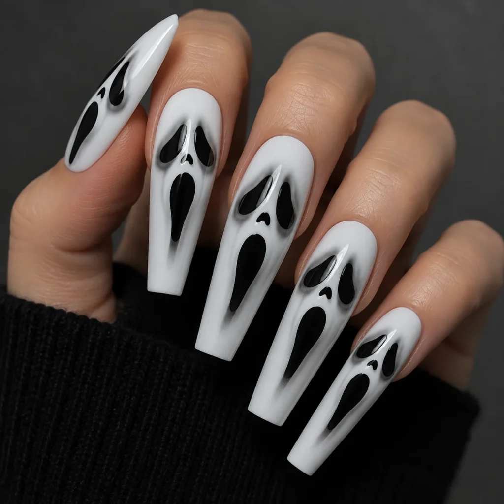 Long Coffin Ghost Face Nails