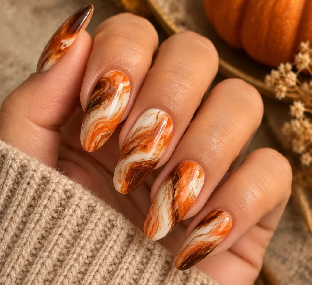 Marble Pumpkin Nails