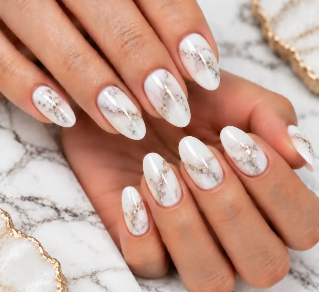 Marble White Hoco Nails