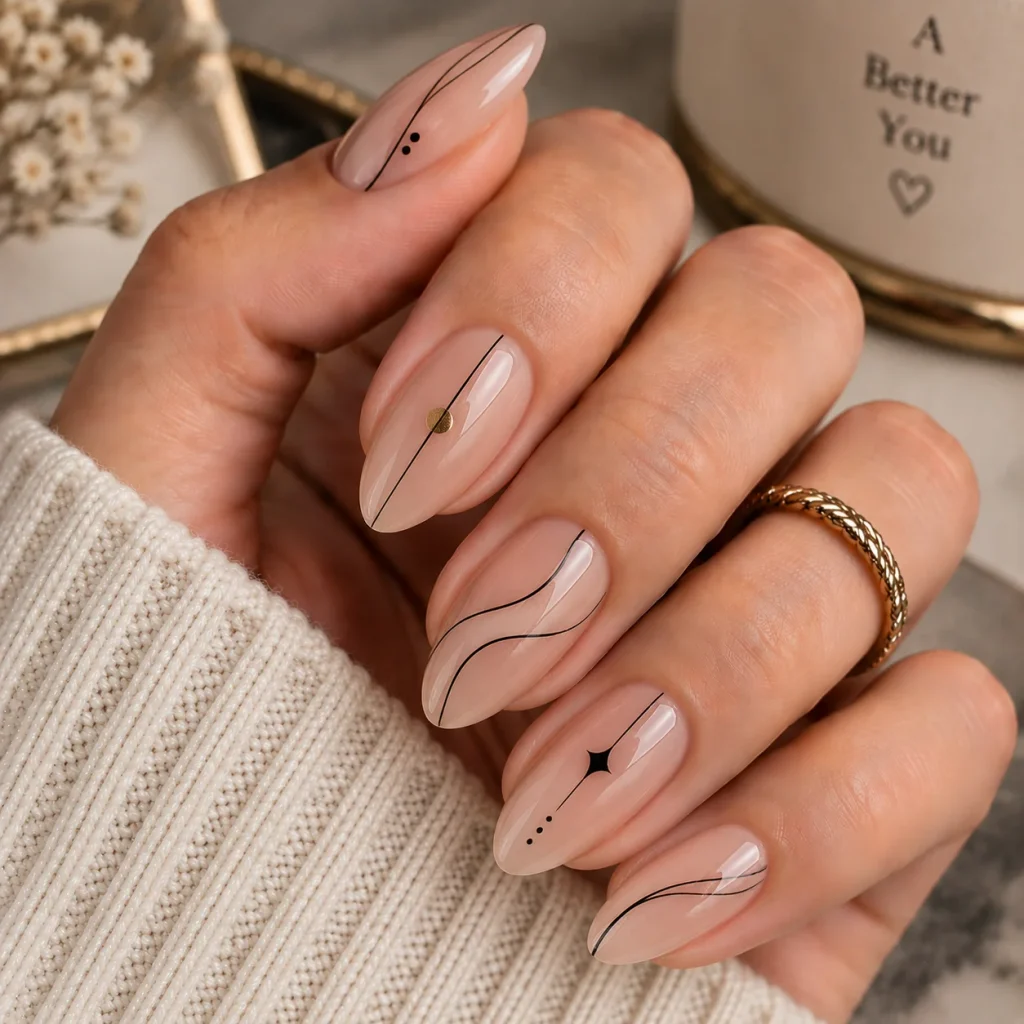 Minimalist Line Art Gel Nails