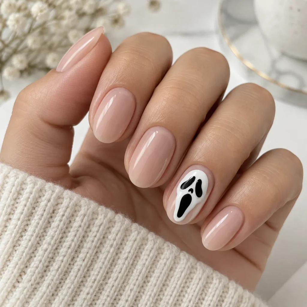 Minimalist Single Accent Ghost Face Nail