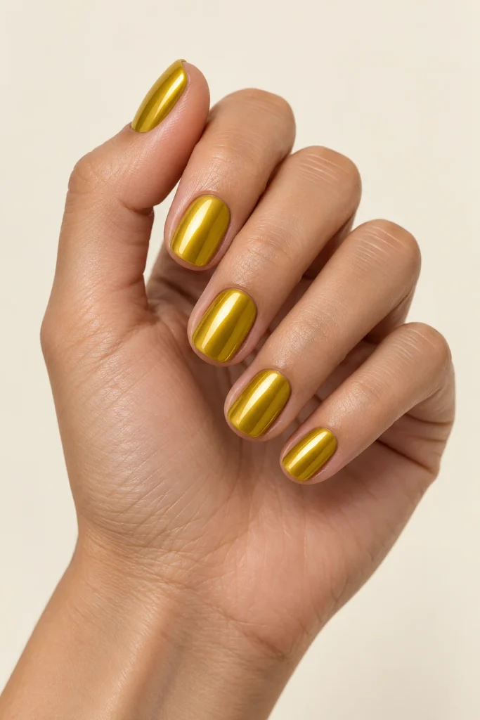 Mustard Chrome Nails 