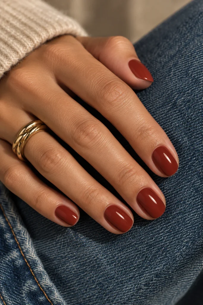 Muted Brick Red classy fall nails