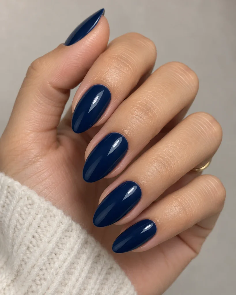 Navy Blue Almond Nails 