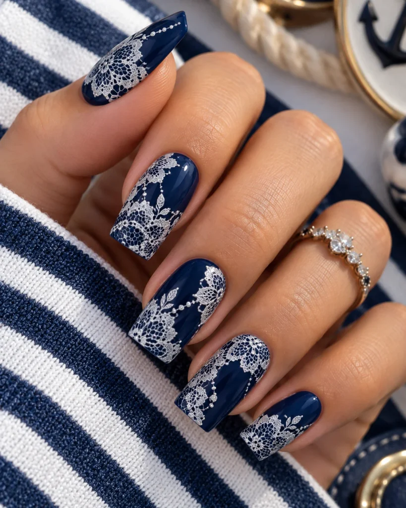 Navy Lace Manicure