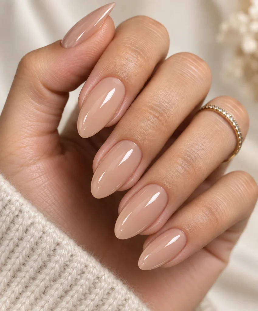 Nude Nails with a Glossy Finish