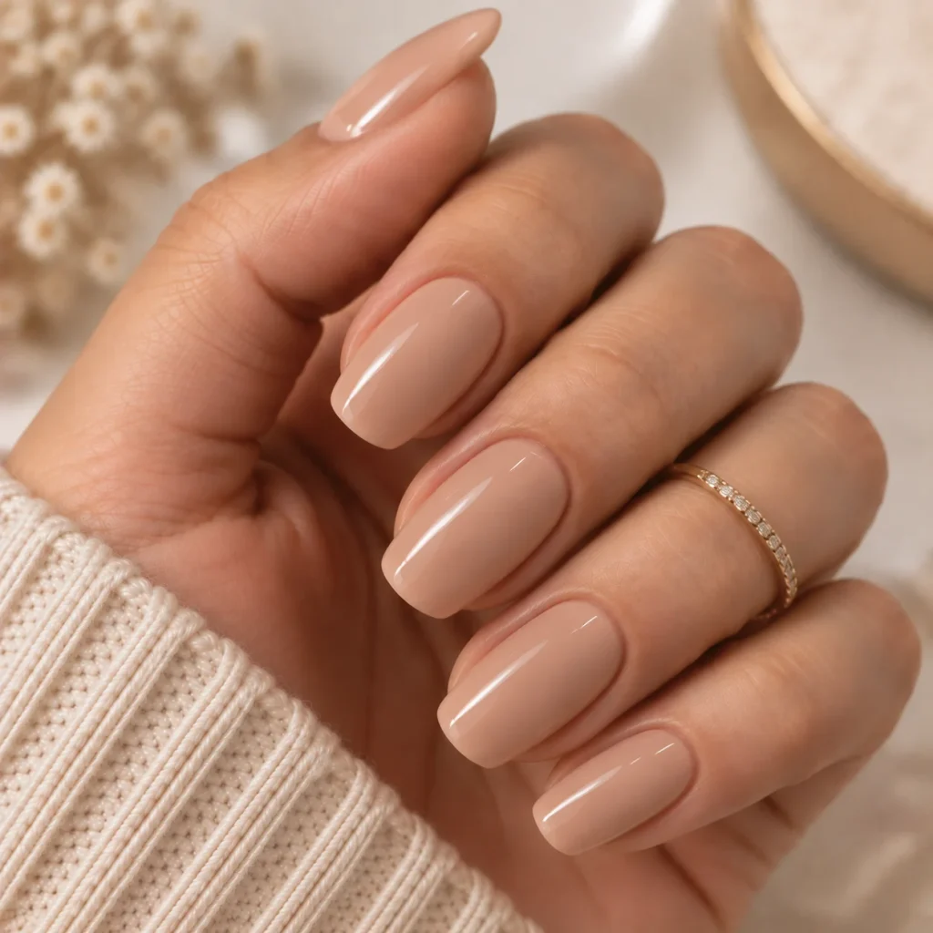 Nude Base with a Glossy Top Coat Only