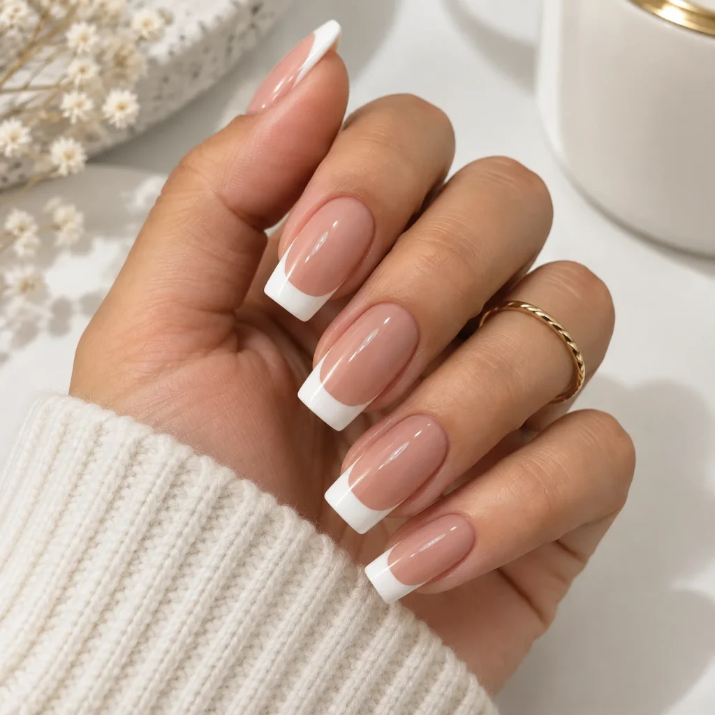 Nude Nails with a White Tip