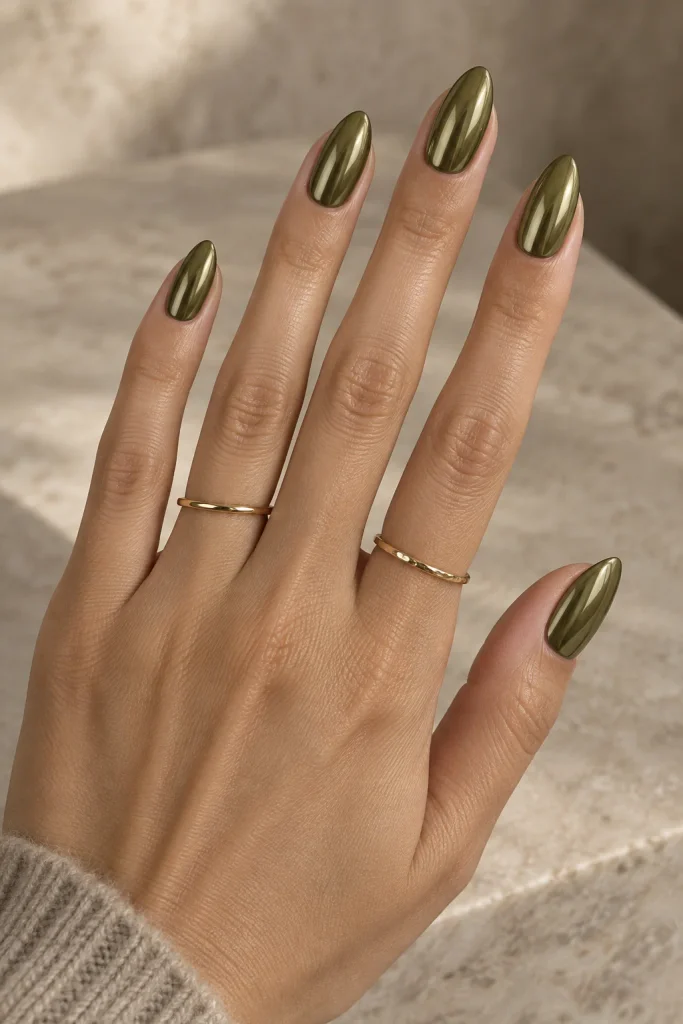 Olive Chrome Nails