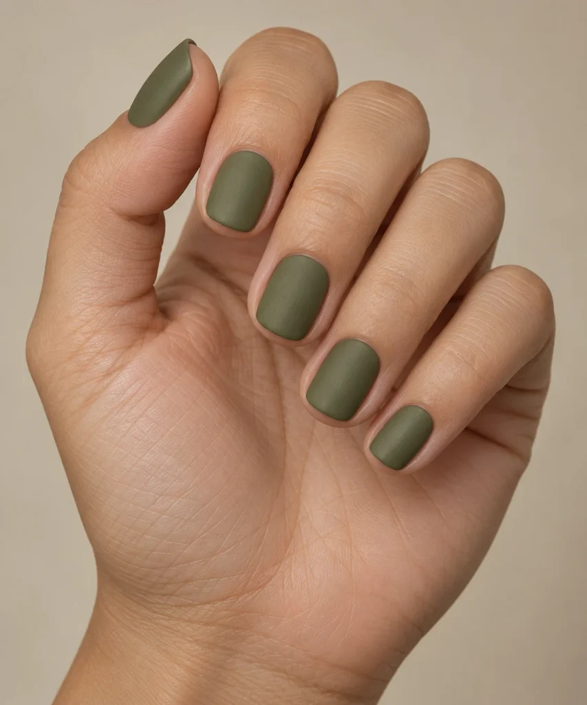 Olive Green Matte Manicure