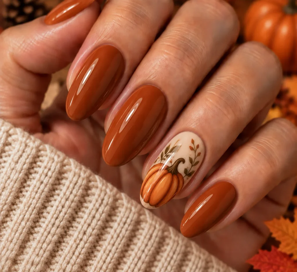 One-Accent-Nail Pumpkin Design