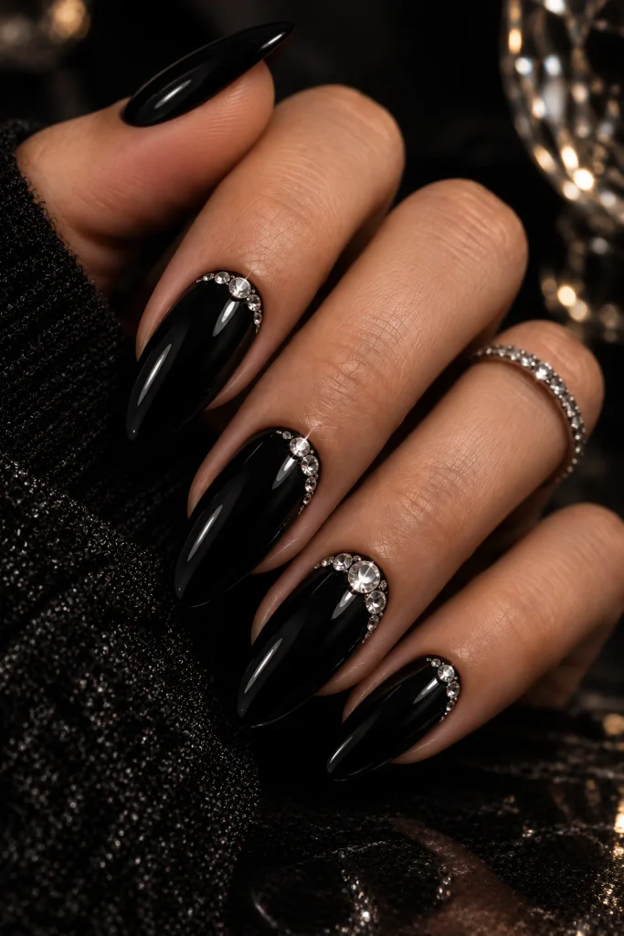  Onyx Nails with Crystal Accents