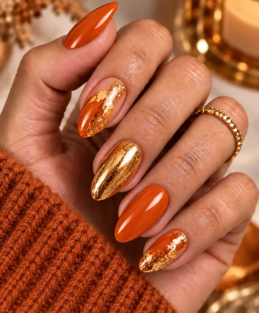 Orange and Gold Nails