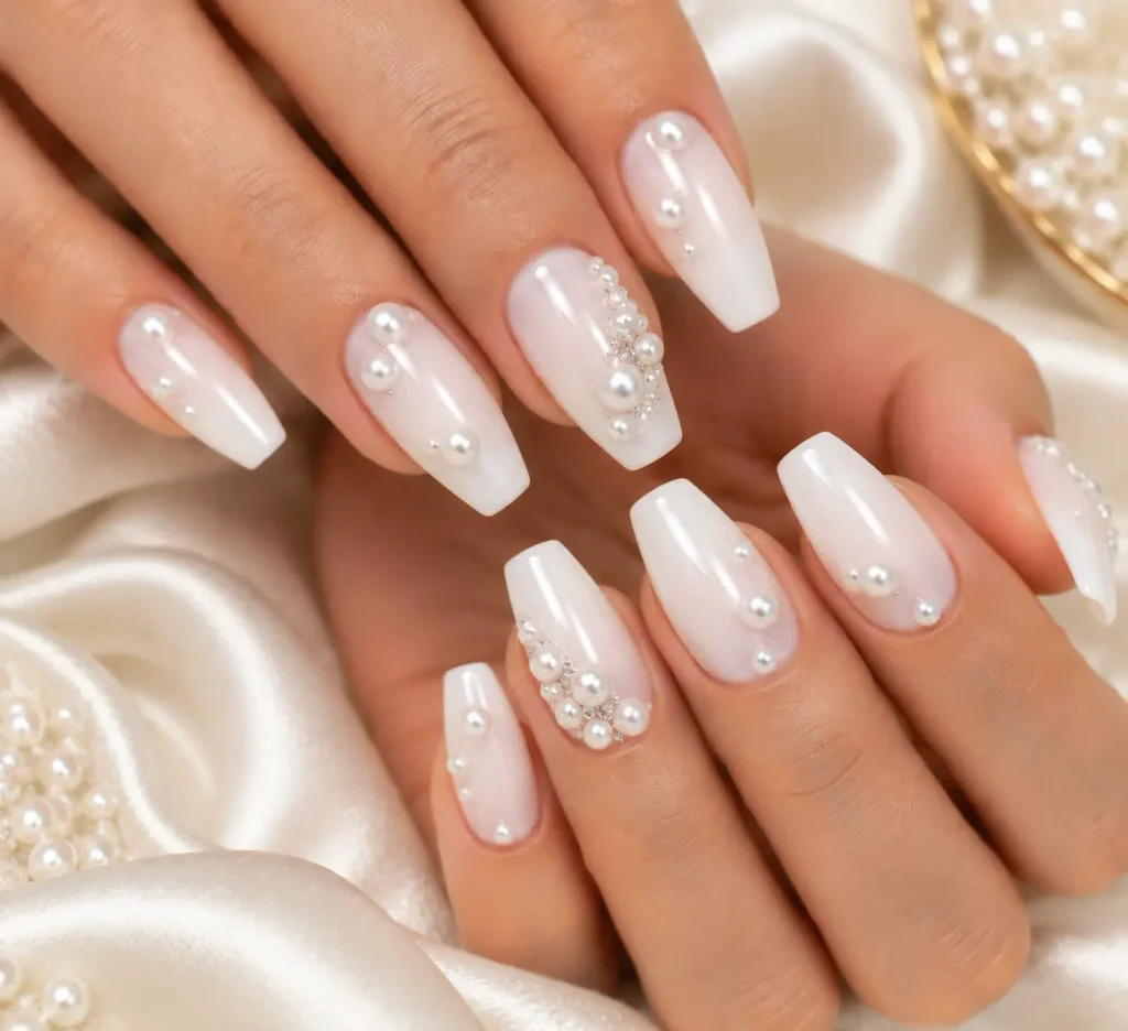 Pearl Charm White Hoco Nails