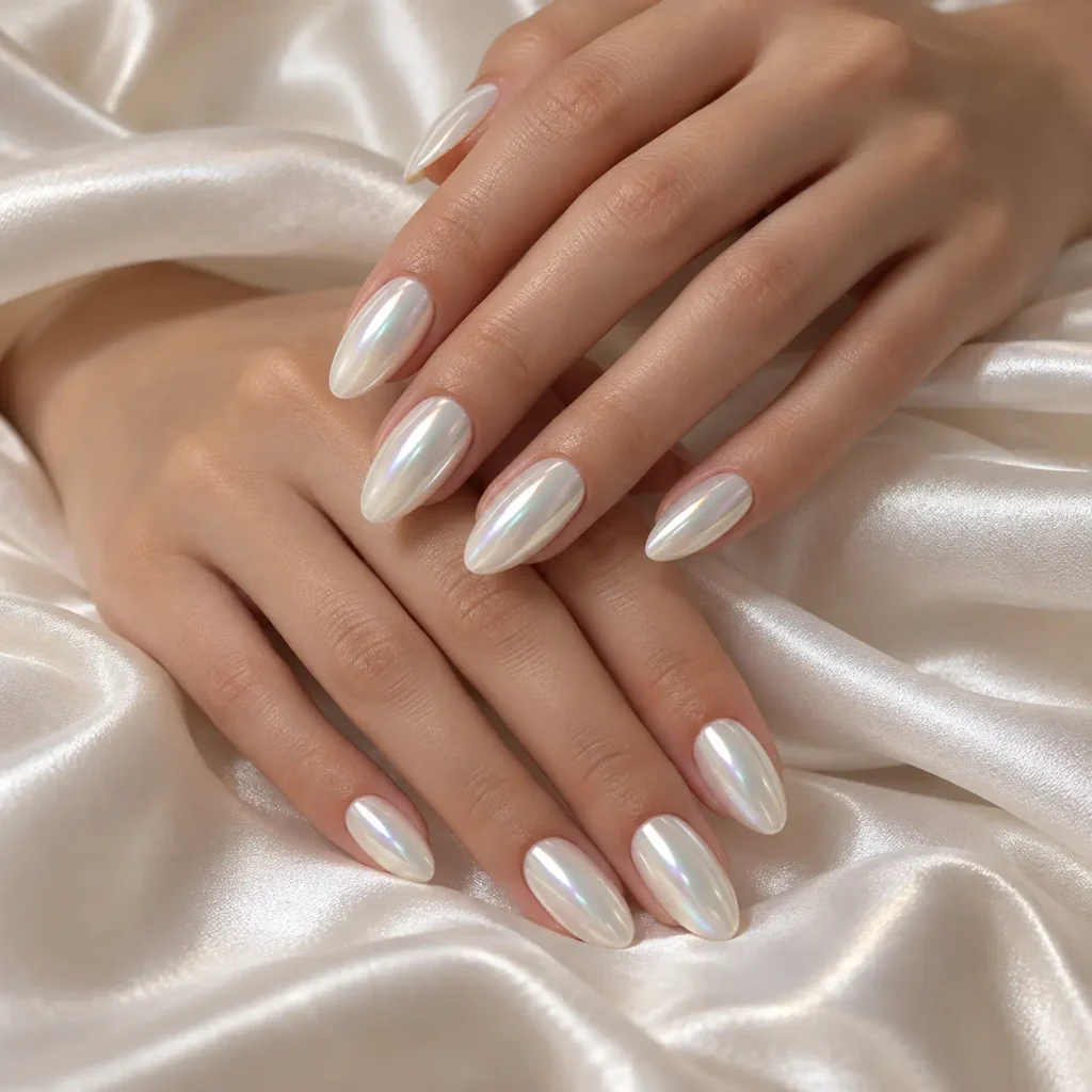 Pearl Chrome White Hoco Nails