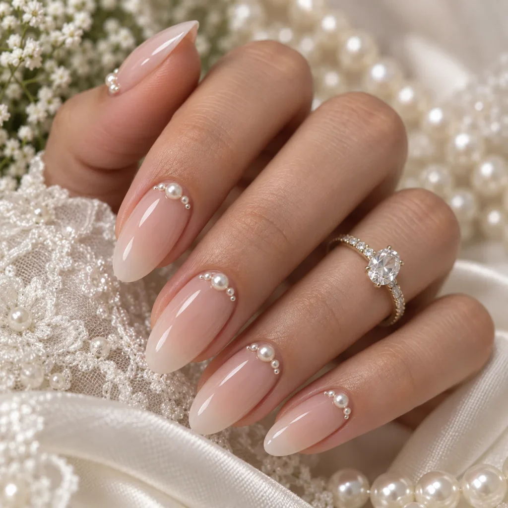 Pearl Detail Wedding Nails