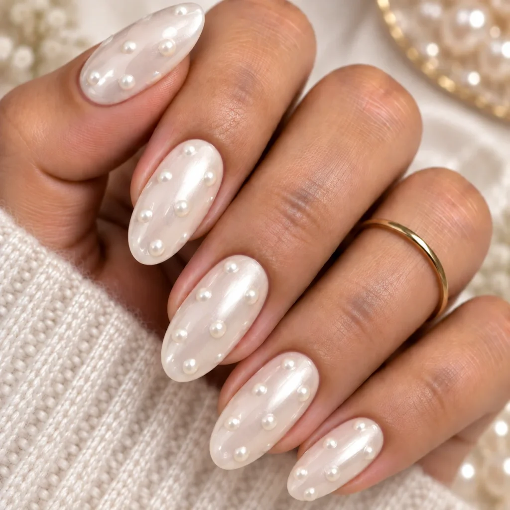 Pearl Finish Polka Dot Nails