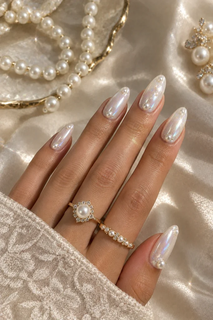 Pearl Gemstone Nails
