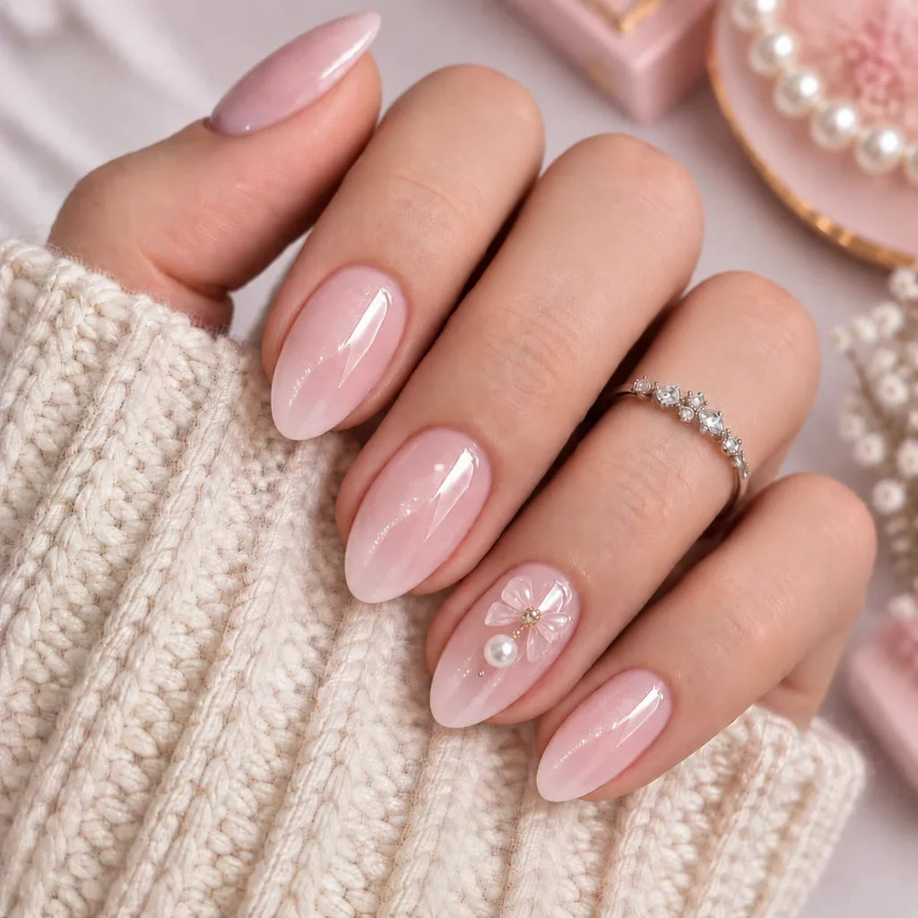 Pearl and Bow Nails