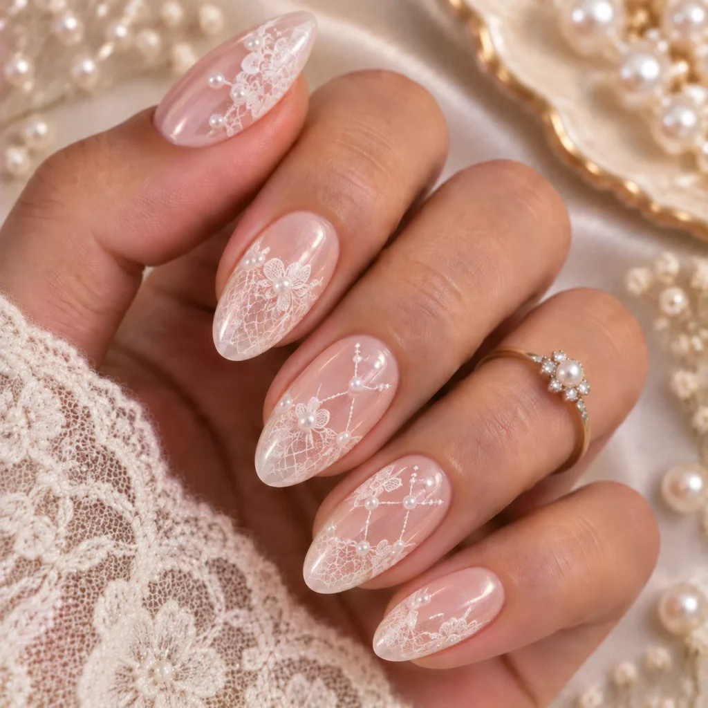 Pearl and Lace Nails