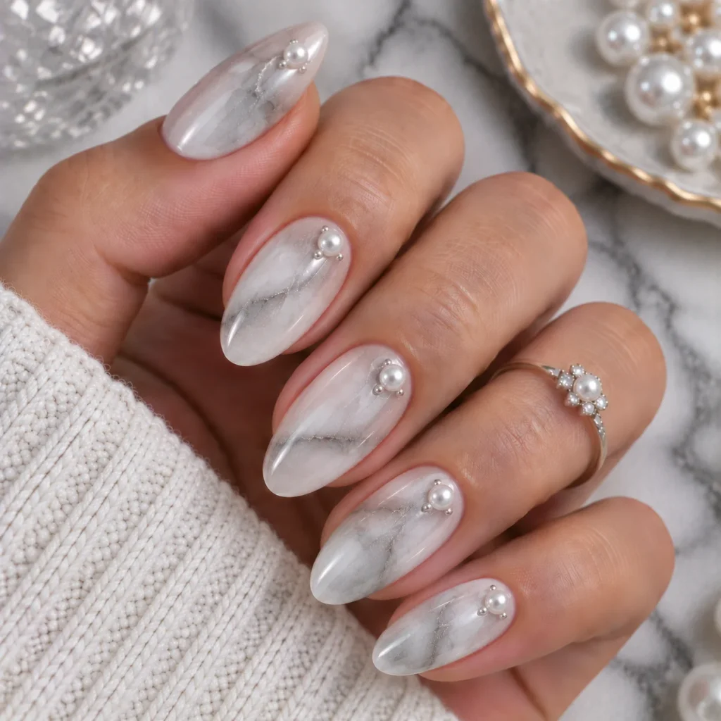Pearl and Marble Nails