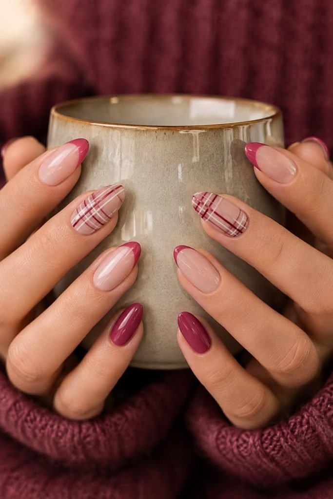 Pink Plaid Nails