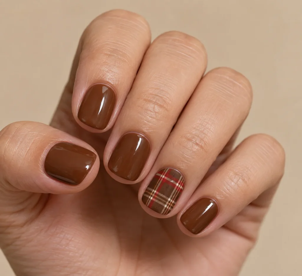 Plaid Print Accent Nail