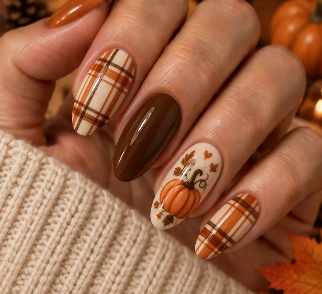 Plaid Pumpkin Nails