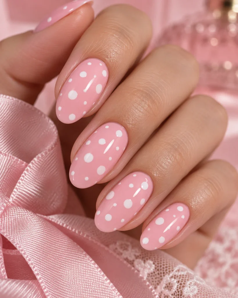  Polka Dot Pink Coquette Nails