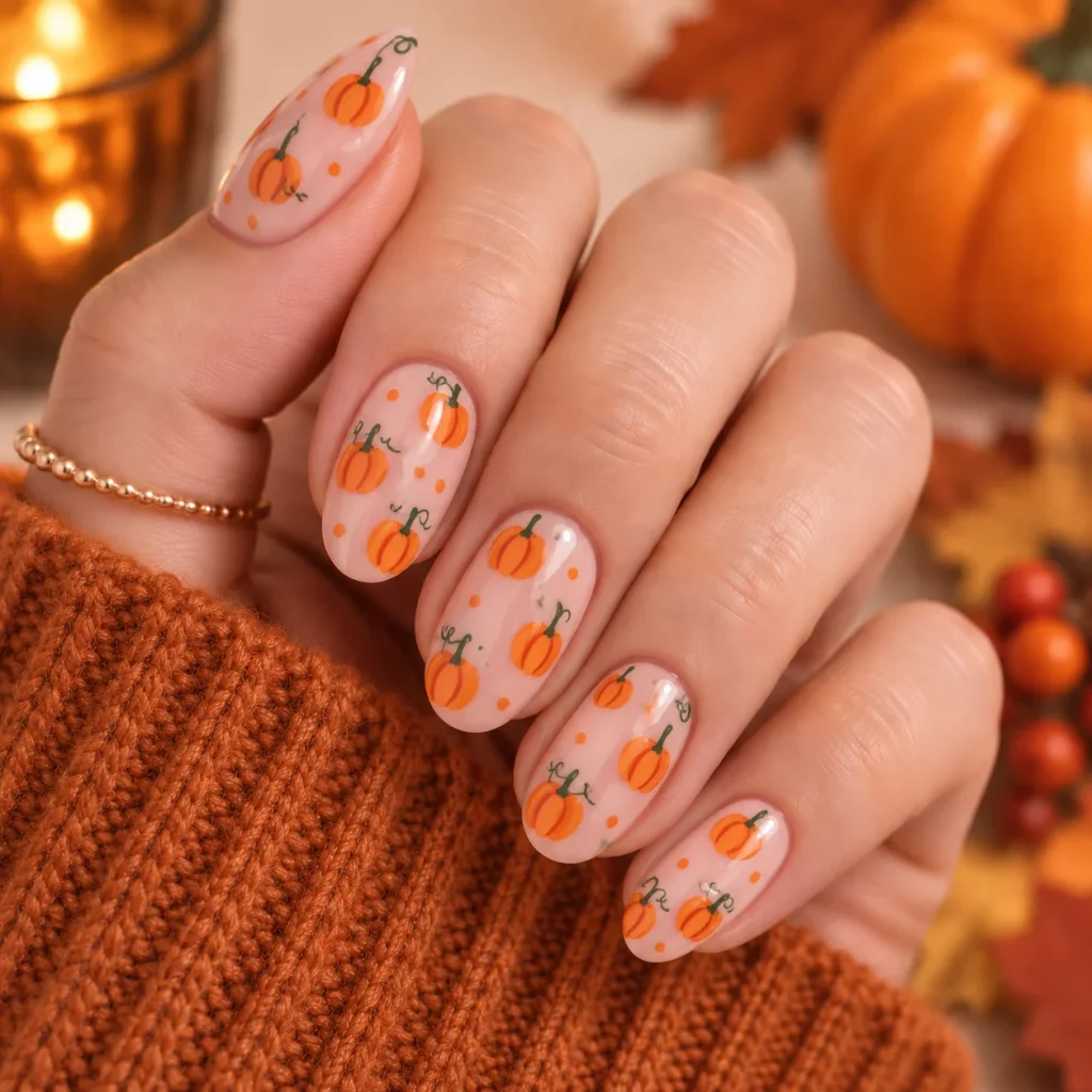 Polka Dot Pumpkin Nails