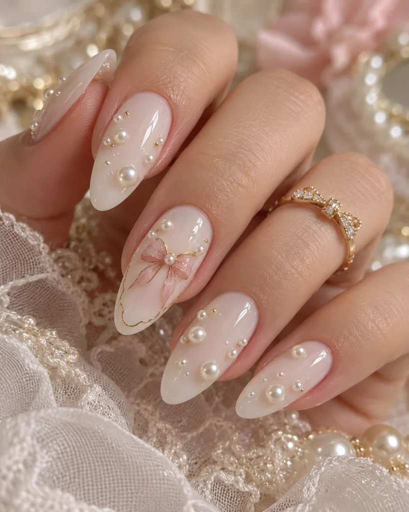 Princess-Core Pearl Coquette Nails