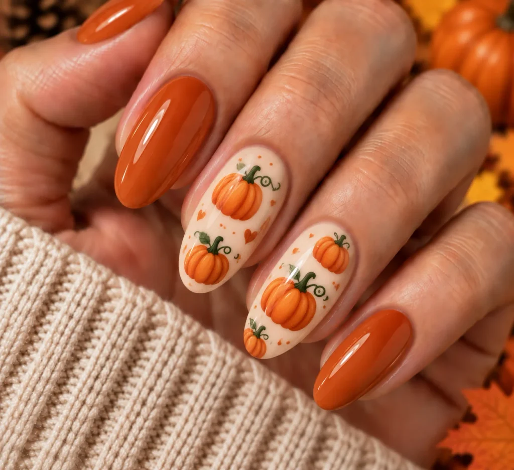Pumpkin Emoji Nails