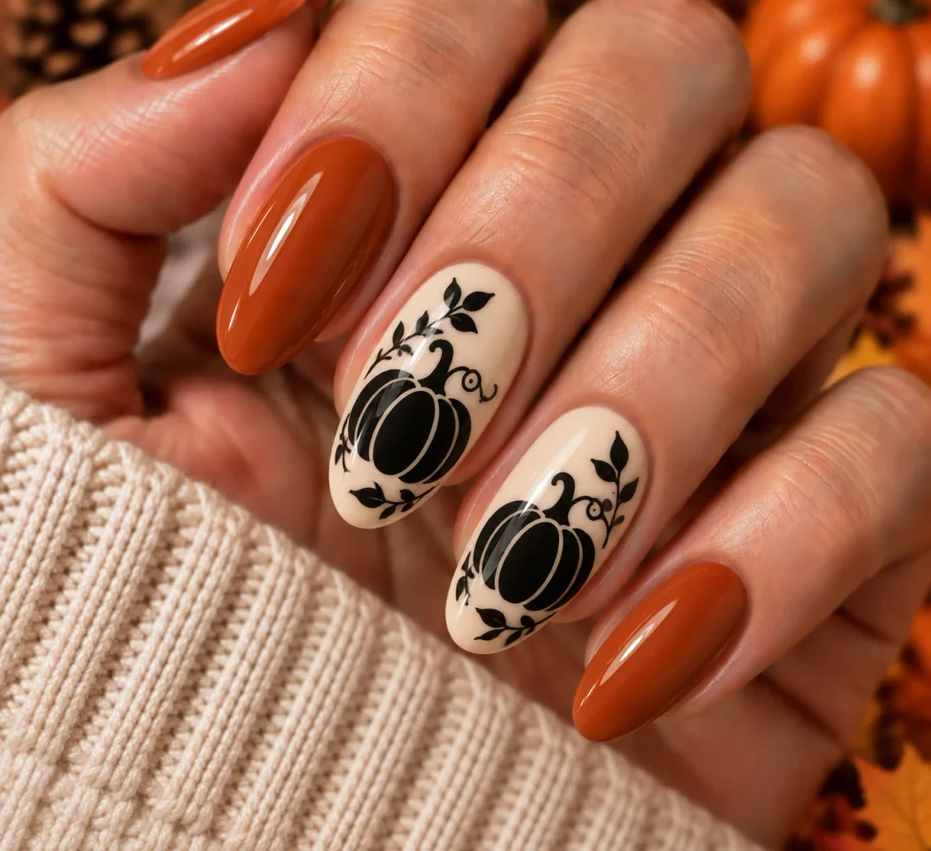 Pumpkin Silhouette Nails