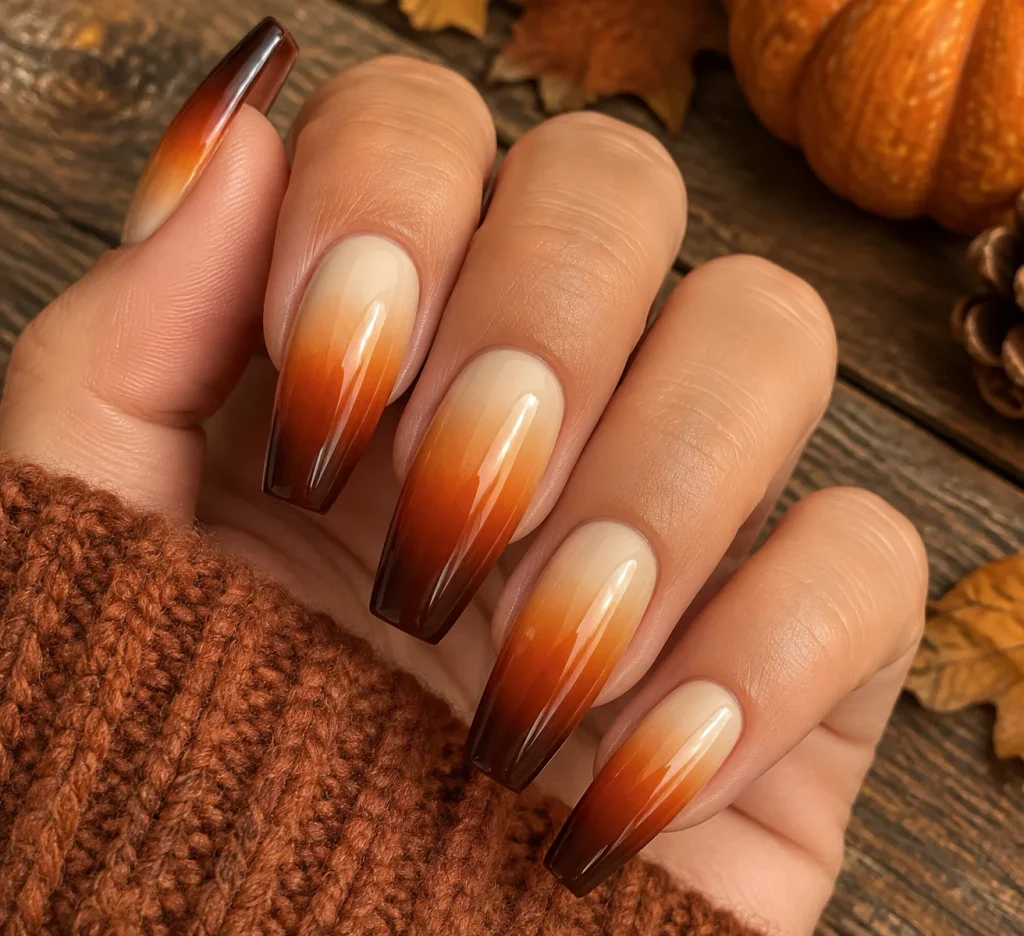 Pumpkin Spice Ombre Nails