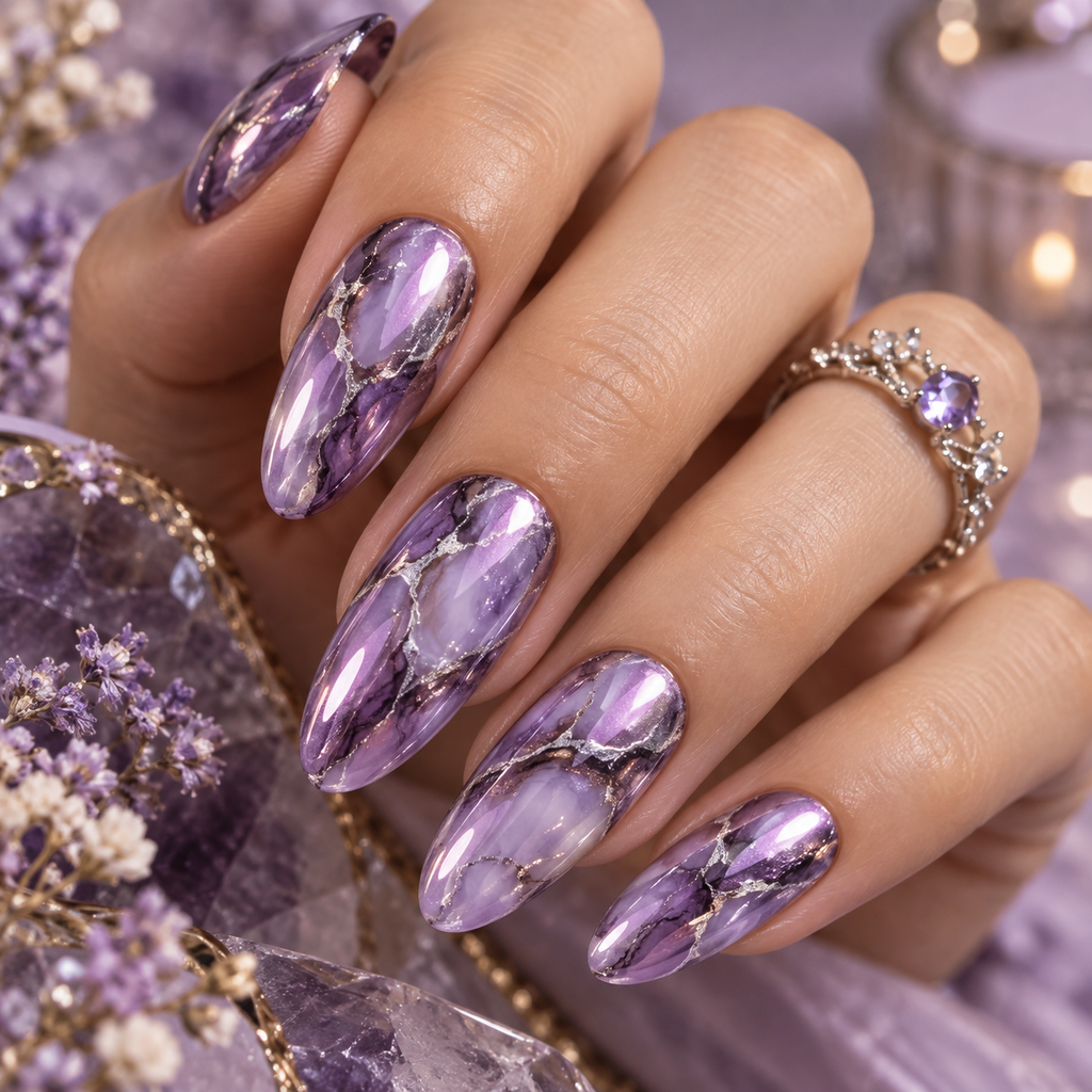  Purple Chrome Marble Nails