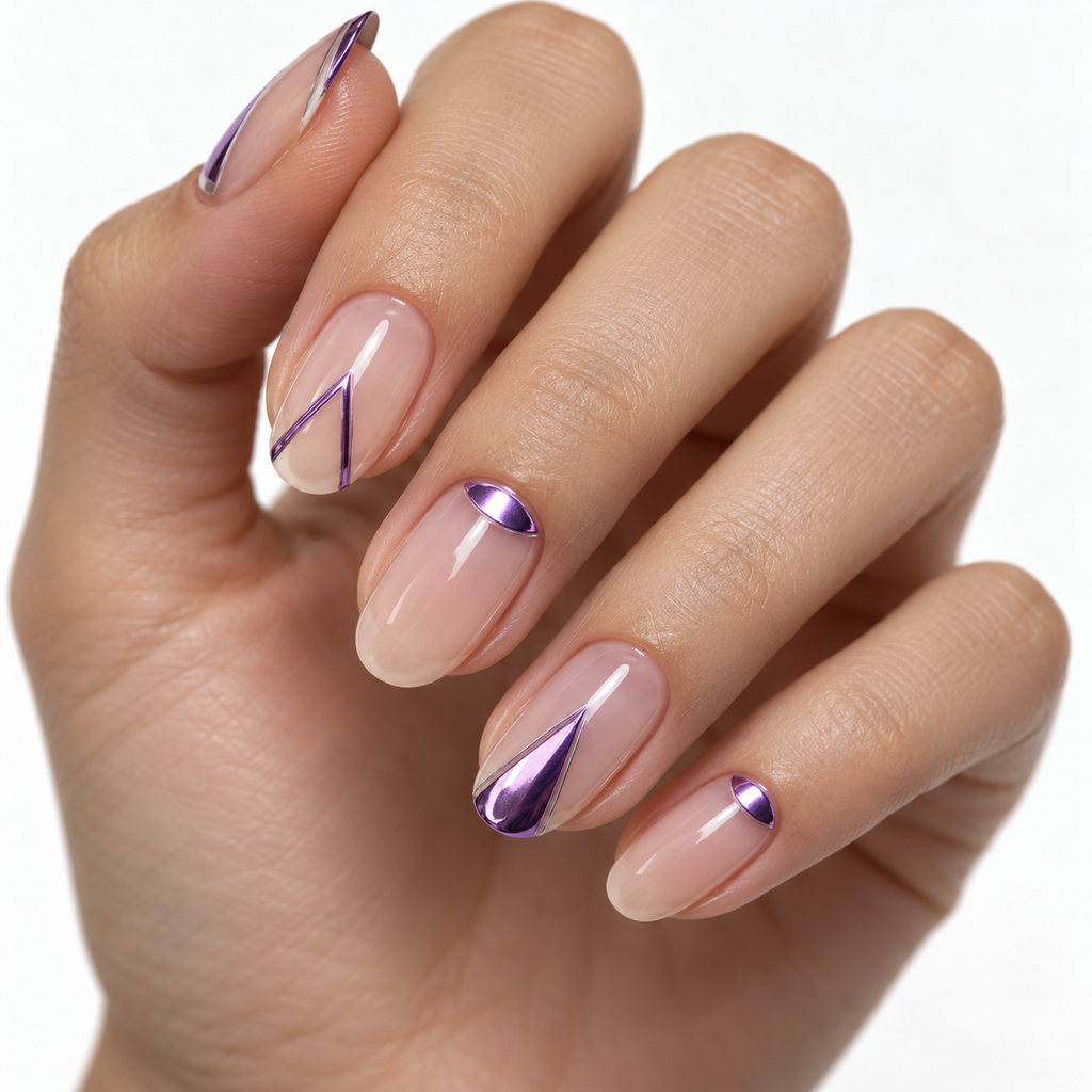  Purple Chrome Negative Space Nails