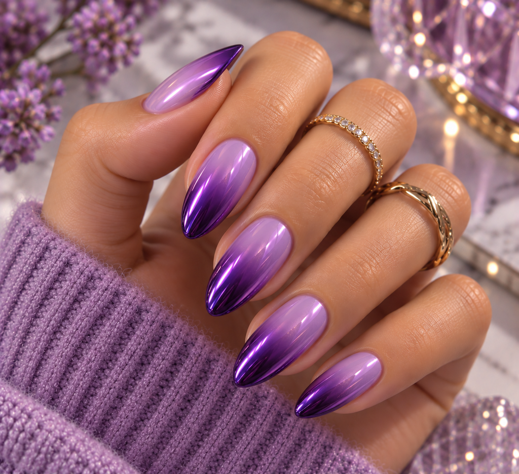 Purple Chrome Ombre Nails