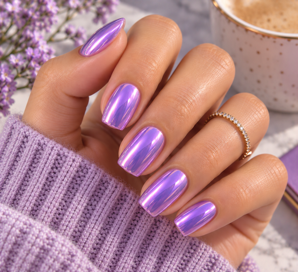  Purple Chrome Squoval Nails
